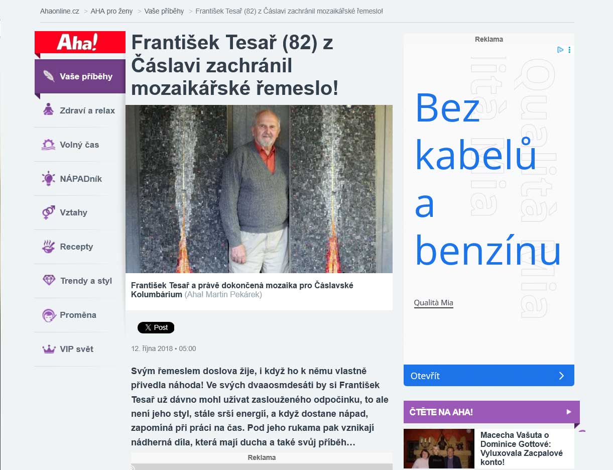 František Tesař z Čáslavi zachránil mozaikářské řemeslo!