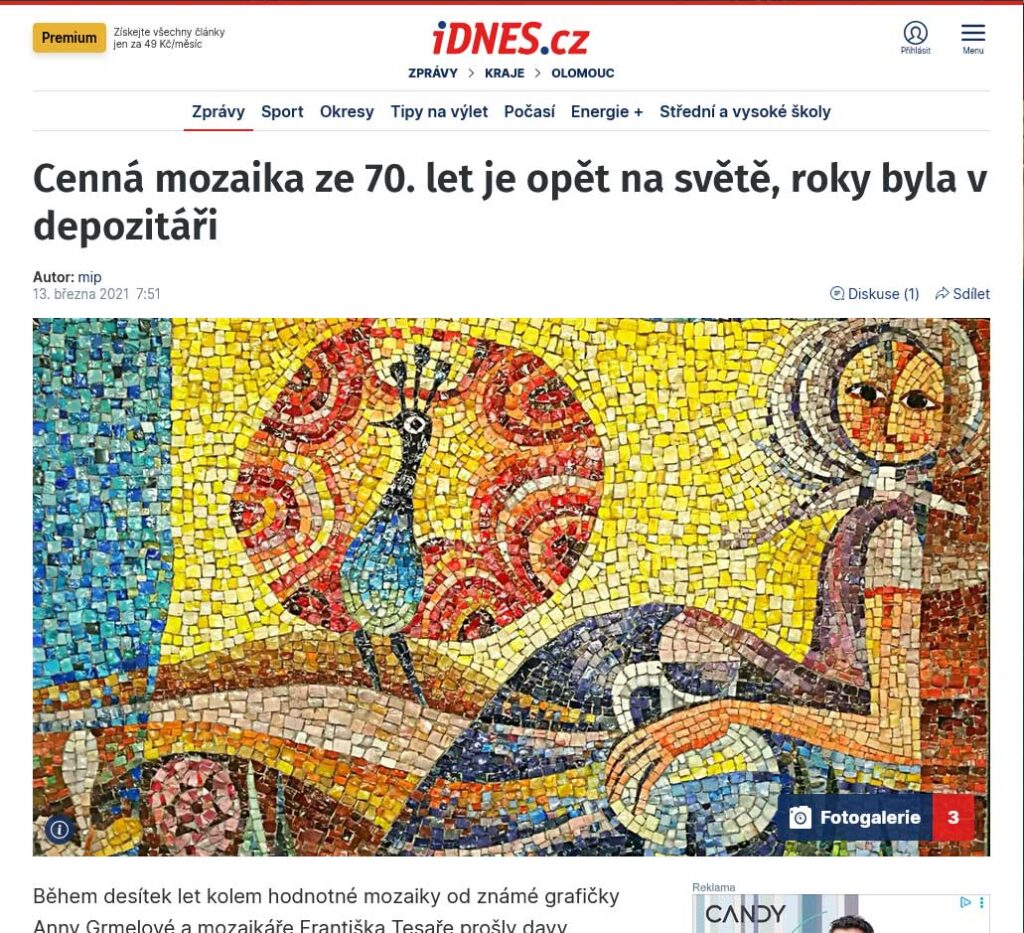 Cenná mozaika ze 70. let je opět na světě, IDNES, 2021​